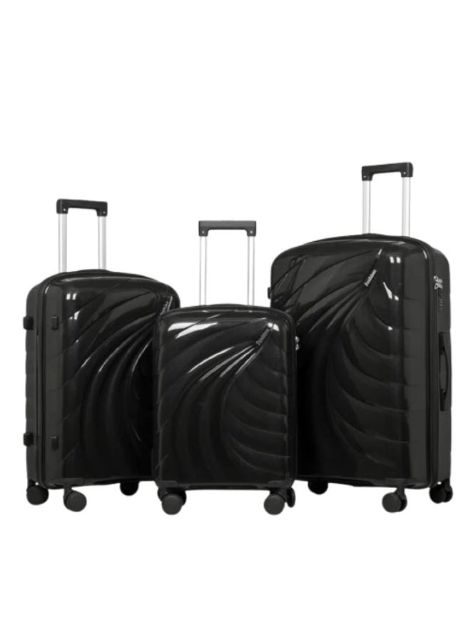 طقم حقائب سفر من ثلاث قطع، مصنوع من مادة البولي بروبيلين الصلبة - طقم حقائب سفر خفيف الوزن وغير قابل للكسر، مزود بعجلات دوارة بزاوية 360 درجة ومقبض ألومنيوم ناعم - حقائب سفر بعجلات مقاس 20 بوصة، 24 بوصة، 28 بوصة